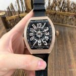 Copy Franck Muller Geneve Vanguard Diamond Watch Rose Gold Black Dial